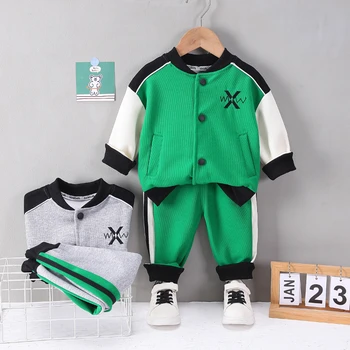 Комплект для мальчиков; Весенняя детская Спортивная куртка с длинными рукавами в тон + брюки; Бейсбольная куртка из двух предметов Для мальчиков; Повседневный костюм