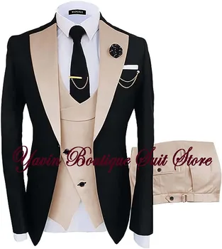 Комплект из 3 предметов, мужское новое свадебное вечернее платье, куртка + брюки + жилет, мужской костюм, модный приталенный вечерний повседневный мужской блейзер, костюм