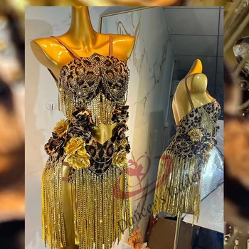 Конкурс латиноамериканских танцев, Женское высококачественное платье с леопардовым принтом, цветочное платье для румбы, танго, вальса для детей