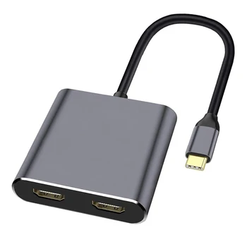 Концентратор USB Type C 4в1 к Двойному Порту зарядки, Совместимому с 4K HD HDMI, Адаптер Док-станции USB-C с поддержкой двухэкранного дисплея