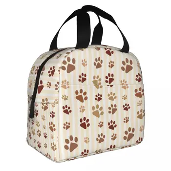 Коричневая сумка для ланча с рисунком собачьей лапы для женщин, переносной холодильник со следами животных, термосумка для бенто, рабочие пакеты для еды для пикника