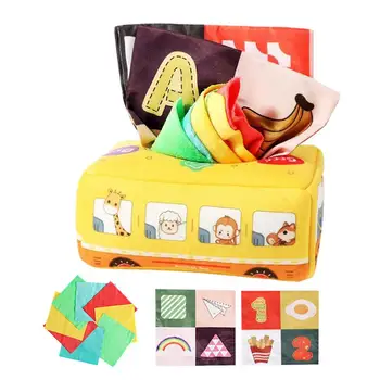 Коробка для салфеток Монтессори, игрушки для шуршания, Красочная коробка для мягких салфеток, Автоматическая коробка для салфеток, Сенсорные развивающие игрушки Монтессори для младенцев