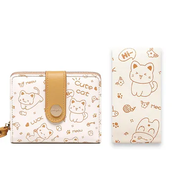 Короткая сумочка в японском стиле с кошкой, держатель для карт из искусственной кожи, женский кошелек для вечеринки, церемонии знакомства
