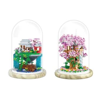 Креативный бассейн в виде цветущего Персика, микро-Алмазный блок, Нанобрик, Вишневый Домик на дереве, Кирпичная игрушка для сборки со световой подставкой