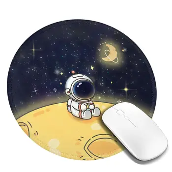 Круглый Коврик для мыши Space Astronaut Moon Fashion Kawaii Резиновый игровой коврик для мыши для офиса, домашнего компьютера, Мягкие графические коврики для мыши