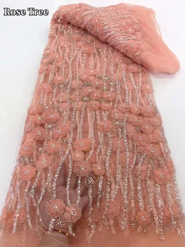 Кружевная ткань ручной работы, расшитая бисером, Роскошная Кружевная ткань в Нигерийском стиле, 2024 г., Высококачественное вечернее платье с кружевными пайетками для женщин