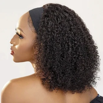 Кудрявый парик-ободок из человеческих волос для чернокожих женщин 180% плотности, бесклеевой Бразильский Remy Jerry Curl, волосы машинного производства