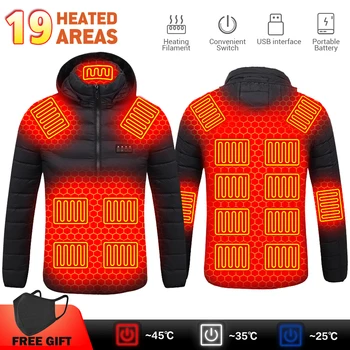 Куртка с подогревом в 19 областях, мужская и женская зимняя теплая куртка с электрическим подогревом USB, уличная хлопчатобумажная одежда с регулируемой температурой