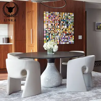 Легкое роскошное сочетание стола и стула rocky в стиле постмодерн, дизайнерский дом Rochburg, круглый стол из итальянского мрамора высокого класса.