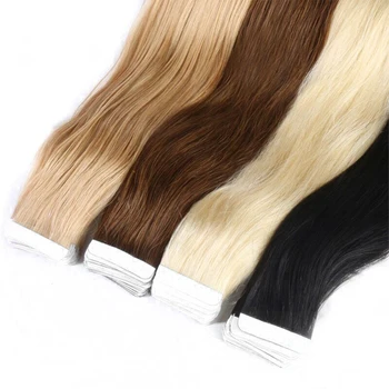 Лента Для наращивания волос 100% Человеческие волосы от 16 до 26 дюймов Клейкая Сменная Бесшовная Уточная лента из кожи 20/40шт Для женщин с прямыми волосами