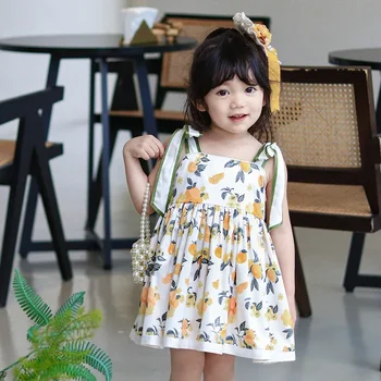 Летнее платье с цветочным рисунком для девочек, милая детская юбка принцессы без рукавов, детская одежда