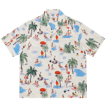 Летние пляжные рубашки для отдыха Мужские С кубинским воротником Винтажная Мужская рубашка С коротким рукавом Мужской топ