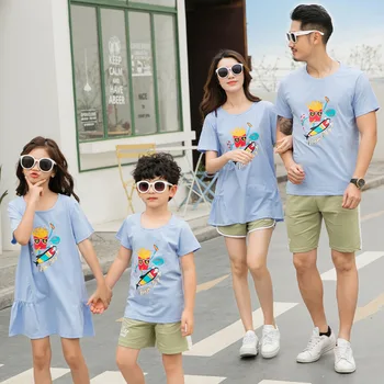 Летняя семейная футболка, платья для мамы и дочки, хлопковая футболка для папы и сына, комплект одежды для пары
