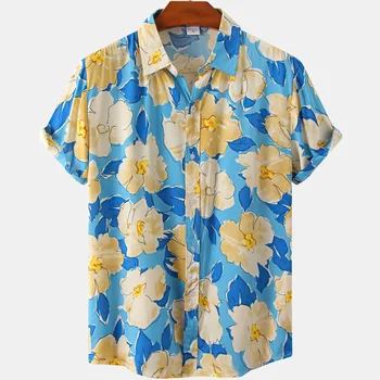Лидер продаж, Гавайские Рубашки Для Мужчин С 3D Цветочным Принтом, Повседневная Рубашка С Короткими Рукавами, Высококачественная Мужская Одежда Для Пляжной Вечеринки, Толстовка