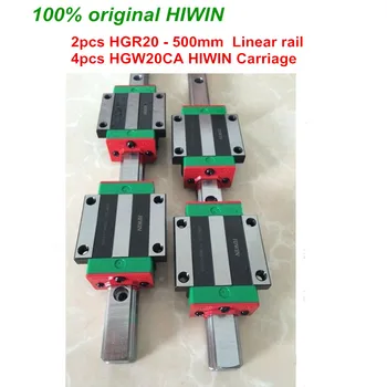 Линейный рельс HGR20 HIWIN: 2шт 100% оригинальный рельс HIWIN HGR20 - 500mm rail + 4шт блоки HGW20CA для фрезерного станка с ЧПУ