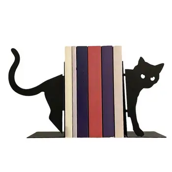 Металлические подставки для книг Black Cat, 1 пара, милые подставки для книг в виде кошек для тяжелых книг, декор студенческих полок и органайзер для рабочего стола, креативные подставки для книг