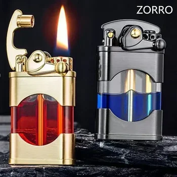 Металлический видимый прозрачный топливный бак ZORRO, Креативная перекидная керосиновая зажигалка, Старомодный шлифовальный круг, принадлежности для курения, инструмент