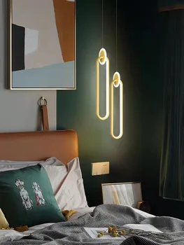 Минималистичная современная Прикроватная тумбочка для спальни с одним подвесным светильником из позолоченного металла, украшение интерьера гостиной, светодиодный светильник