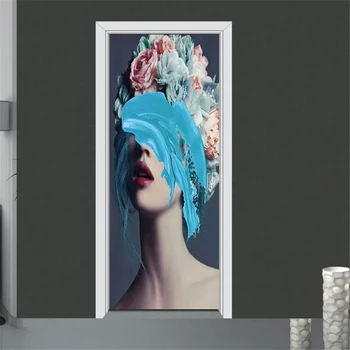 Модная женская модель Дверные наклейки Современное искусство ПВХ Водонепроницаемая Настенная наклейка Спальня Гостиная Самоклеящийся Домашний Дверной плакат