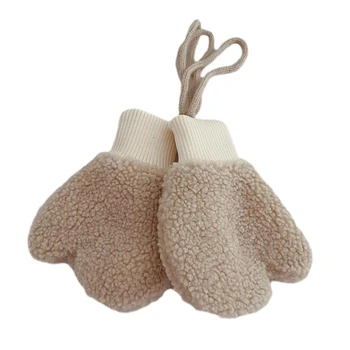 Модные детские зимние перчатки из утолщенной овечьей шерсти, теплые варежки с украшением в виде мультяшного мишки, Ветрозащитные перчатки на все пальцы Y55B