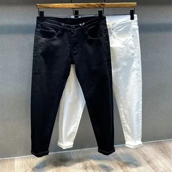 Модные летние стильные роскошные джинсы Harajuku в корейском стиле для мужчин, черные, белые, модная и повседневная уличная одежда, ковбойские брюки для мужчин