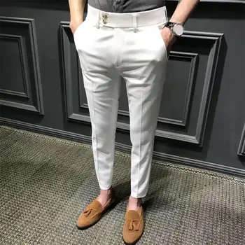 Модные мужские брюки офисные нежный тонкий Fit износостойкие молнии девятый брюки
