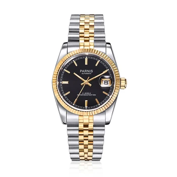 Модные мужские часы Parnis из золота 36 мм, автоматические женские часы с браслетом из нержавеющей стали, сапфировое стекло, механические мужские часы reloj hombre