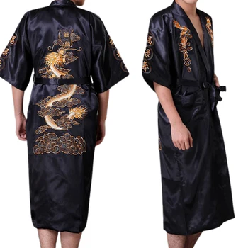 Модный Атласный Шелковый халат с вышивкой Китайского Дракона Кимоно Халат Пижама Пижамный халат Банные халаты Пижамная одежда для мужчин