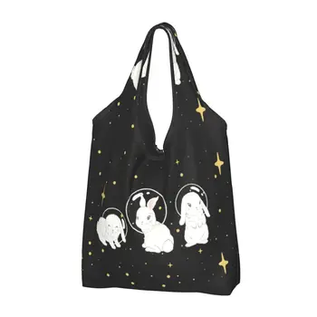 Модный принт Cute Space Little Bunny Tote Сумки для покупок Портативная сумка для покупок через плечо