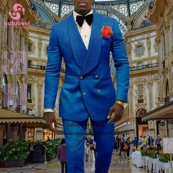 Модный Свадебный смокинг для африканского жениха, приталенный комплект брюк из 2 предметов, официальные вечерние двубортные мужские костюмы, Костюм Homme Mariage