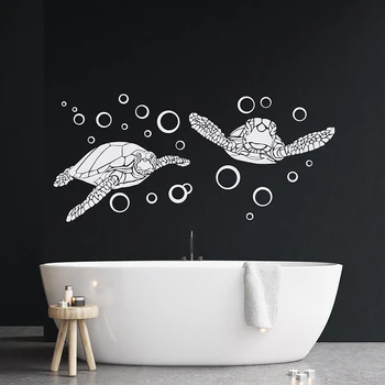 Морские черепахи с пузырьками, наклейки на стены, Виниловые наклейки с животными в океане, Домашний декор, Ванная комната, Съемные Водонепроницаемые настенные обои 4776
