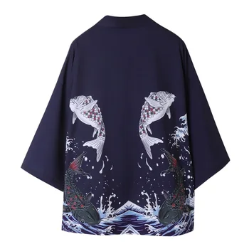 Мужская Винтажная Летняя Пляжная одежда Юката, Японское женское Кимоно, Кардиган с принтом Карпа, рубашка для косплея, блузка