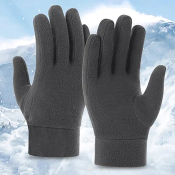 Мужские зимние перчатки, однотонные женские уличные флисовые утепленные теплые перчатки от холода, мотоциклетные велосипедные перчатки на запястье, черные варежки