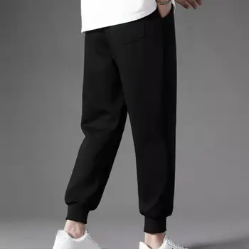 Мужские спортивные брюки Теплые плюшевые мужские спортивные брюки Уютные брюки длиной до щиколоток с карманами на резинке на талии для осени / зимы, однотонные цвета