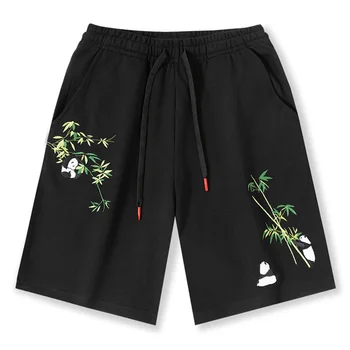 Мужские трикотажные уличные шорты с вышивкой на хлопчатобумажном шнурке Модные Черные спортивные брюки Мужская летняя одежда 2023