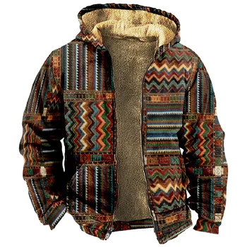 Мужские флисовые толстовки на молнии, парки, винтажное пальто в стиле пэчворк с племенной графикой, куртка, зимние толстовки на молнии большого размера, верхняя одежда