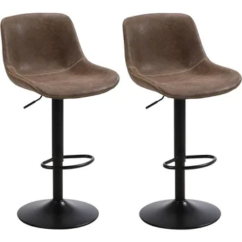 Набор из 2 барных стульев Ermnois, Барные стулья поворотной высоты со спинкой, регулируемые современные барные стулья, коричневый