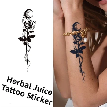 Наклейка с татуировкой из травяной розы Лунной розы Поддельные татуировки для женщин Art Hotwife Tatto Фестиваль временных татуировок Наклейка с татуировкой Оптом
