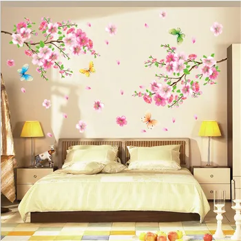 Наклейки на стены с цветком вишни и бабочкой, наклейки на стены гостиной и спальни, Декоры, фрески, плакат
