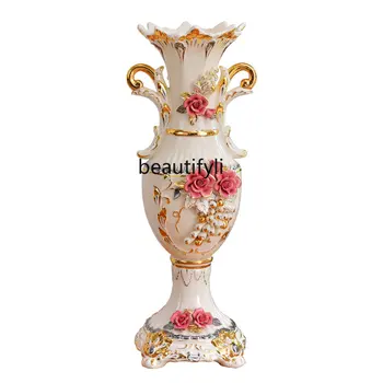 Напольная ваза в европейском стиле, керамика для гостиной, высокое украшение дома, напольная ваза для гостиной, мебель и украшения
