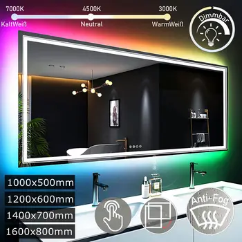 Настенное декоративное зеркало LUVODI Oversize RGB в полный рост, зеркало для ванной комнаты с регулируемой яркостью, защищающее от запотевания, с сенсорным переключателем