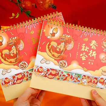 Настольный календарь с годом китайского дракона, календарь на катушке, органайзер для повестки дня, китайский календарь, еженедельное расписание фейерверков