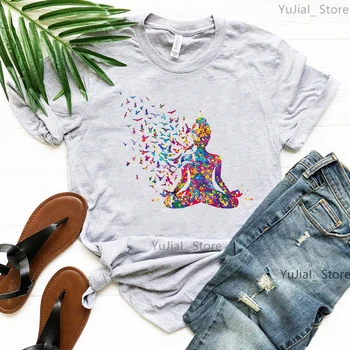 Новая акварельная футболка с принтом птицы для медитации, женская футболка с символами чакры для йоги, розовая/серая футболка, модные футболки для женщин, топы