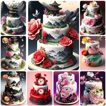 Новая алмазная картина 5D для торта в китайском стиле, вышивка крестом, цветочная мозаика, ресторан, магазин десертов, декор F40