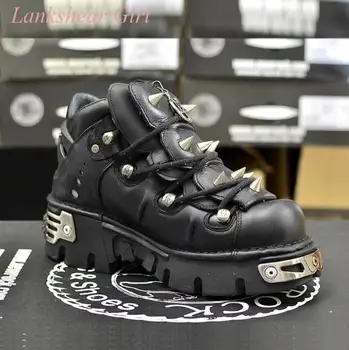 Новая кожаная пара обуви на платформе в стиле ретро-панк-метал-Рок ручной работы для хипстеров Большого размера 35-48