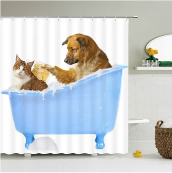 Новая креативная Забавная Кошка Собака Водонепроницаемая занавеска для ванной комнаты Ткань с 3D принтом и крючками Декоративная занавеска для душа M23