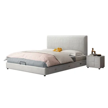 Новая современная простая кожаная кровать в итальянском минималистичном стиле Master Bed King Soft Package Легкая роскошная двуспальная кровать с татами