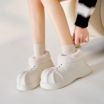Новинка 2023 года, водонепроницаемая хлопчатобумажная обувь, женские зимние тапочки, мягкая ЭВА, теплая плюшевая противоскользящая обувь, женские уличные зимние ботинки для помещений.