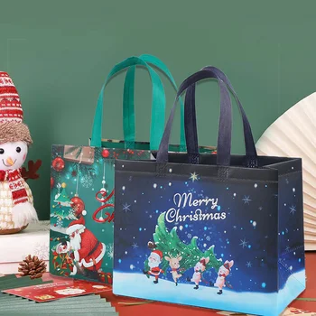 Новогодние Рождественские сумки-тоут из нетканого материала, подарочная упаковка для конфет, Санта-Клаус, Подарки для детей, подарки с Наступающим Новым годом