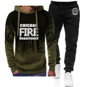 Новое шоу пожарной службы Чикаго, телешоу с дежурным принтом, мода 2023, Новая мужская толстовка с постепенным окрашиванием, спортивные штаны, комплект из 2 предметов